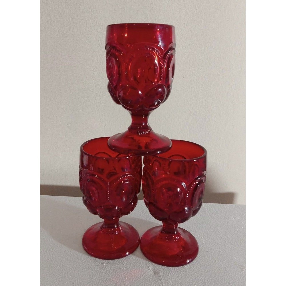 Vintage L.G.WRIGHT MOON AND STAR RED RUBY WINE GOBLETS